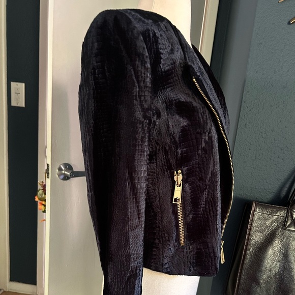 Rachel Zoe Black Textured Velvet Moto Jacket - Picture 3 of 5